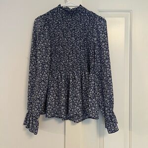 Mi Ami Navy Floral Smocked Blouse
